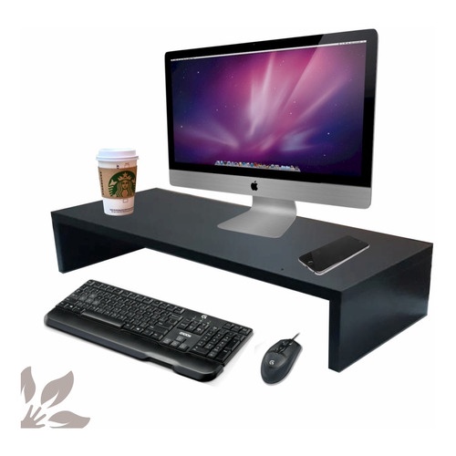 Apoio Para Monitor De Mesa Madeira Mdf Preto Office Gamer Pc