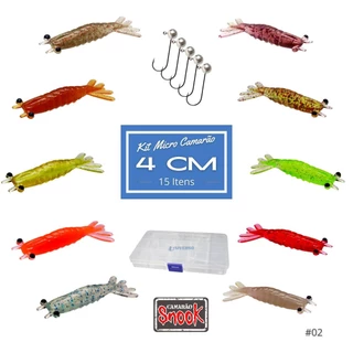 Kit Micro Camarão Artificial 4cm Snook com 15 Itens By Universo Fishing