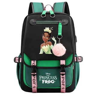 Disney Tiana Princesa Meninos Crianças Escola Livro Sacos Mulheres USB Bagpack Adolescentes Lona Laptop Viagem Estudante Mochila