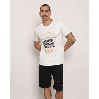 Camiseta Masculina Manga Curta Estampa Caveira Off White