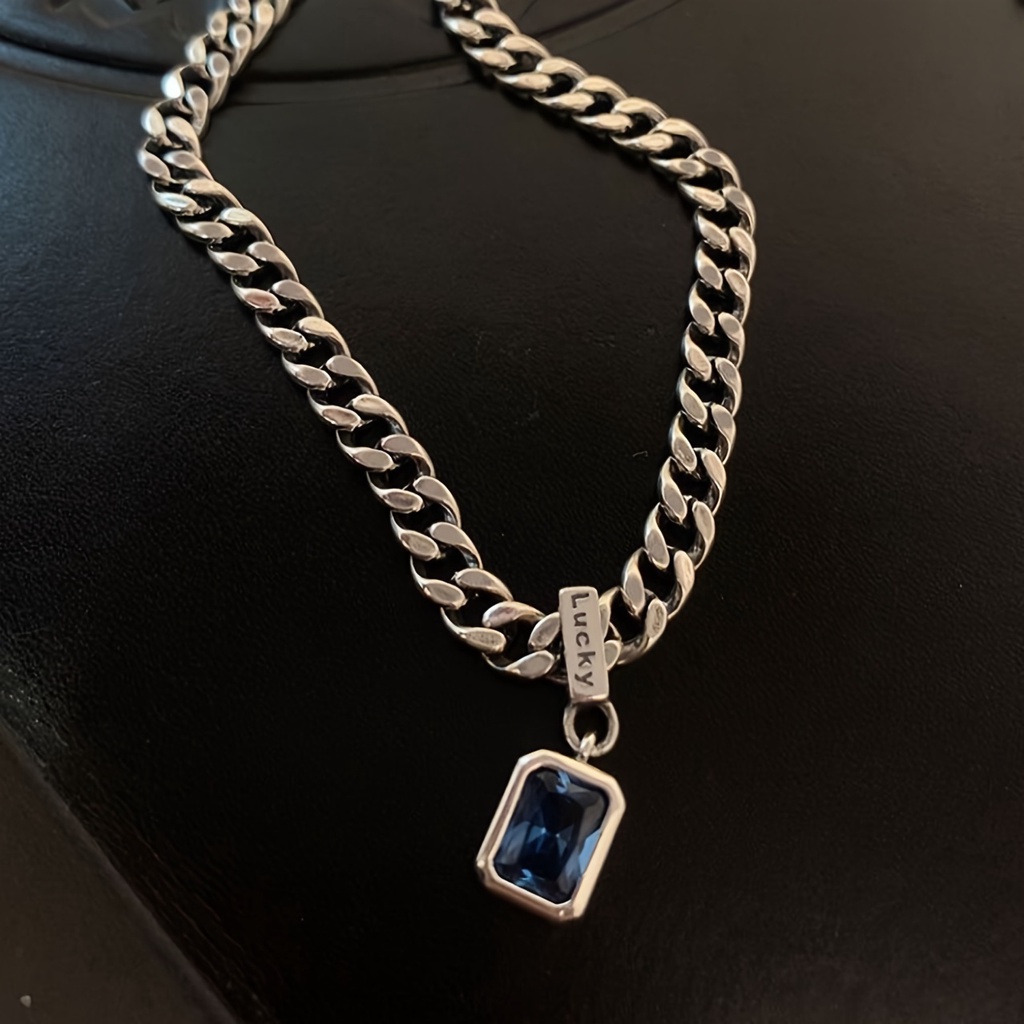 Golpe Persa Água Do Mar Zircônio Azul Corrente Grossa Lucky Zircon Sweater Chain Design Minoritário Masculino Sense Square Diamond Necklace