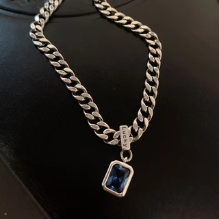 Golpe Persa Água Do Mar Zircônio Azul Corrente Grossa Lucky Zircon Sweater Chain Design Minoritário Masculino Sense Square Diamond Necklace