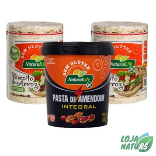 KIT 1 Pasta de Amendoim Integral 450g + 2 Biscoito de Arroz Grande Sem Glúten 80g - Natural Life