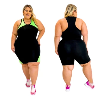 Conjunto de academia Regata e Bermuda Ciclista PLUS SIZE 44 ao 54 Fitness feminino modelo curves