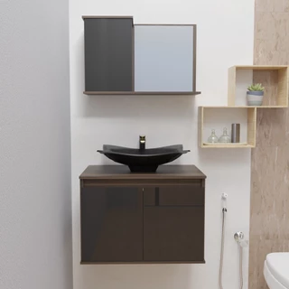 Kit Conjunto Gabinete para Banheiro Charm SanRemo/Preto Cuba