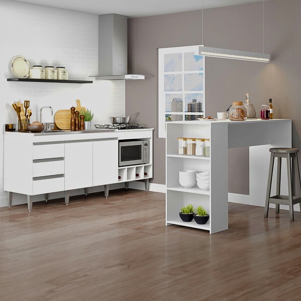 Armário de Cozinha Completo Sabrina 360x202Cm 6 Peças mdp Preto menu em  Promoção na Americanas