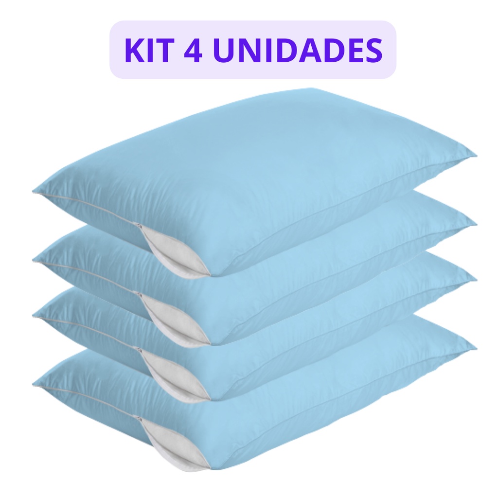 Kit 4 Capas Protetoras Fronha Travesseiro com Ziper Anti Ácaro Proteção Completa - Várias Cores