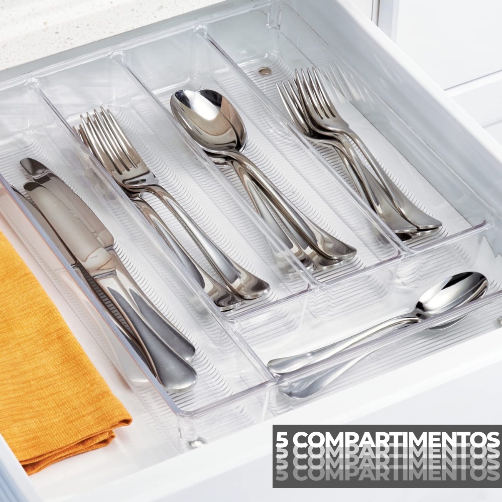 Organizador Acrílico Talheres Gaveta C/ 5 Divisórias 27x35cm