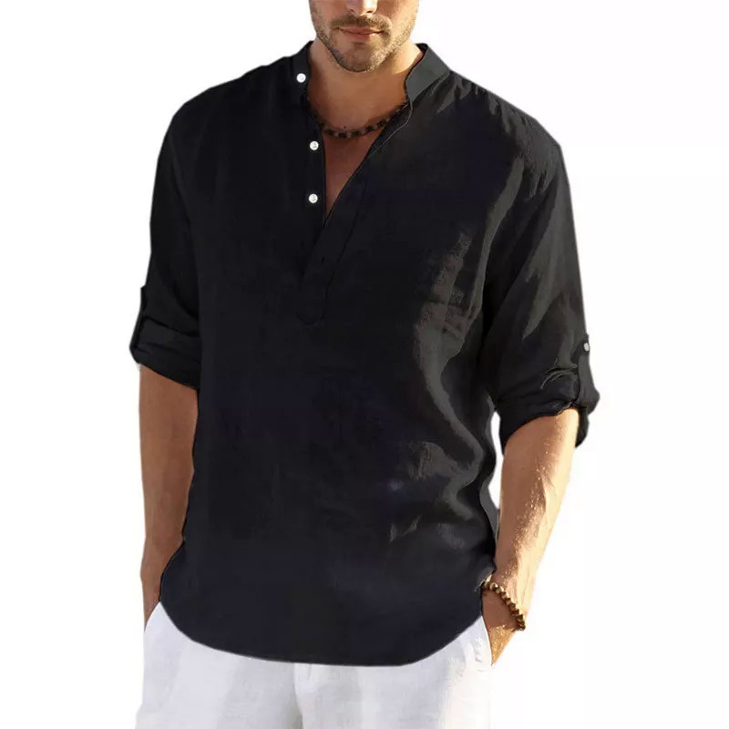 Camisa Social Masculina Manga Comprida Linho E Algodão | Dioufond