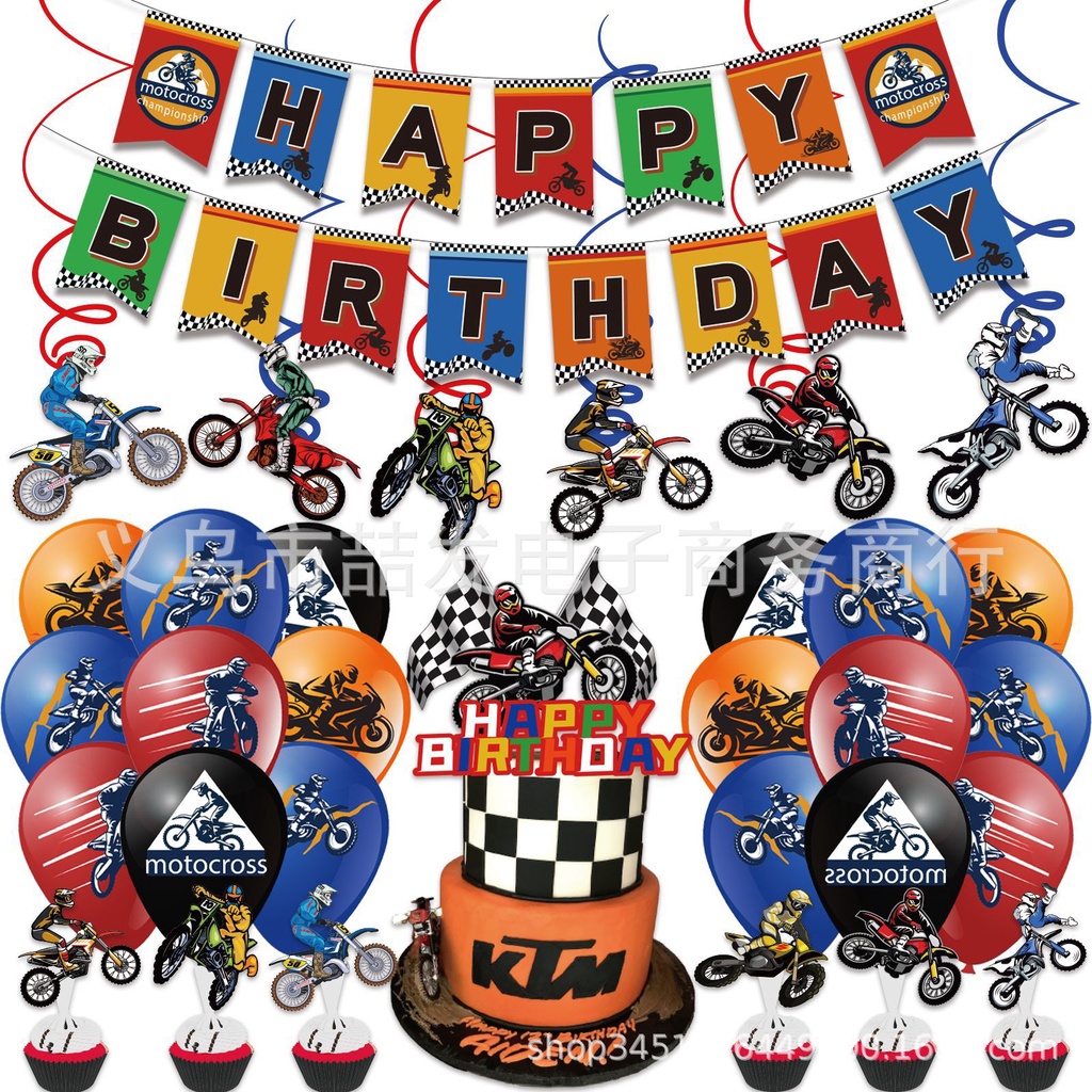Topper de bolo de moto, tema de motocross, festa de aniversário