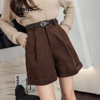 Lovito Casual Shorts Feminino Liso com Zíper LNE27249 (Café)
