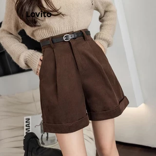 Lovito Casual Shorts Feminino Liso com Zíper LNE27249 (Café)