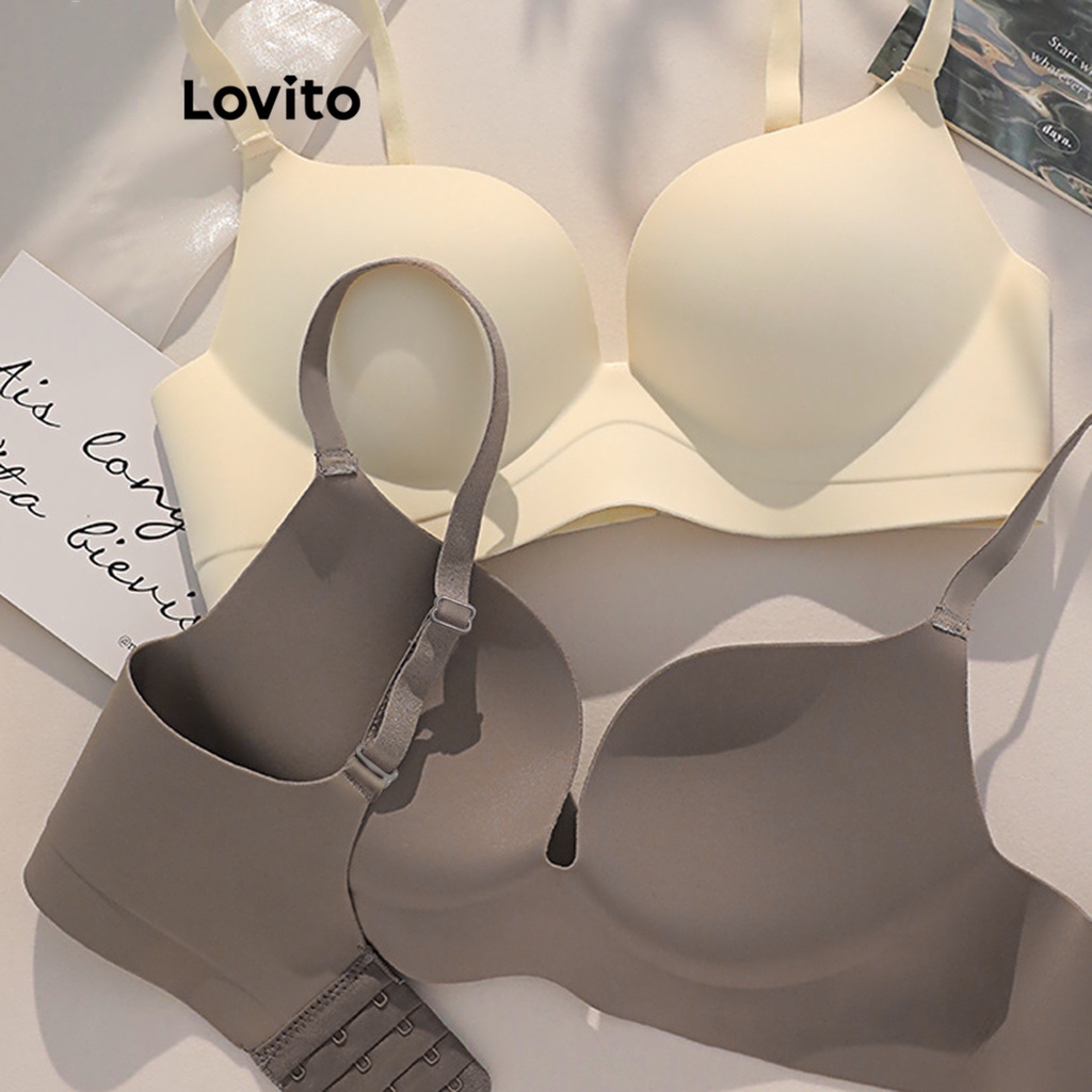 Lovito Bralette Básico Liso Casual Para Mulheres LNE29182 (Damasco/Marrom)