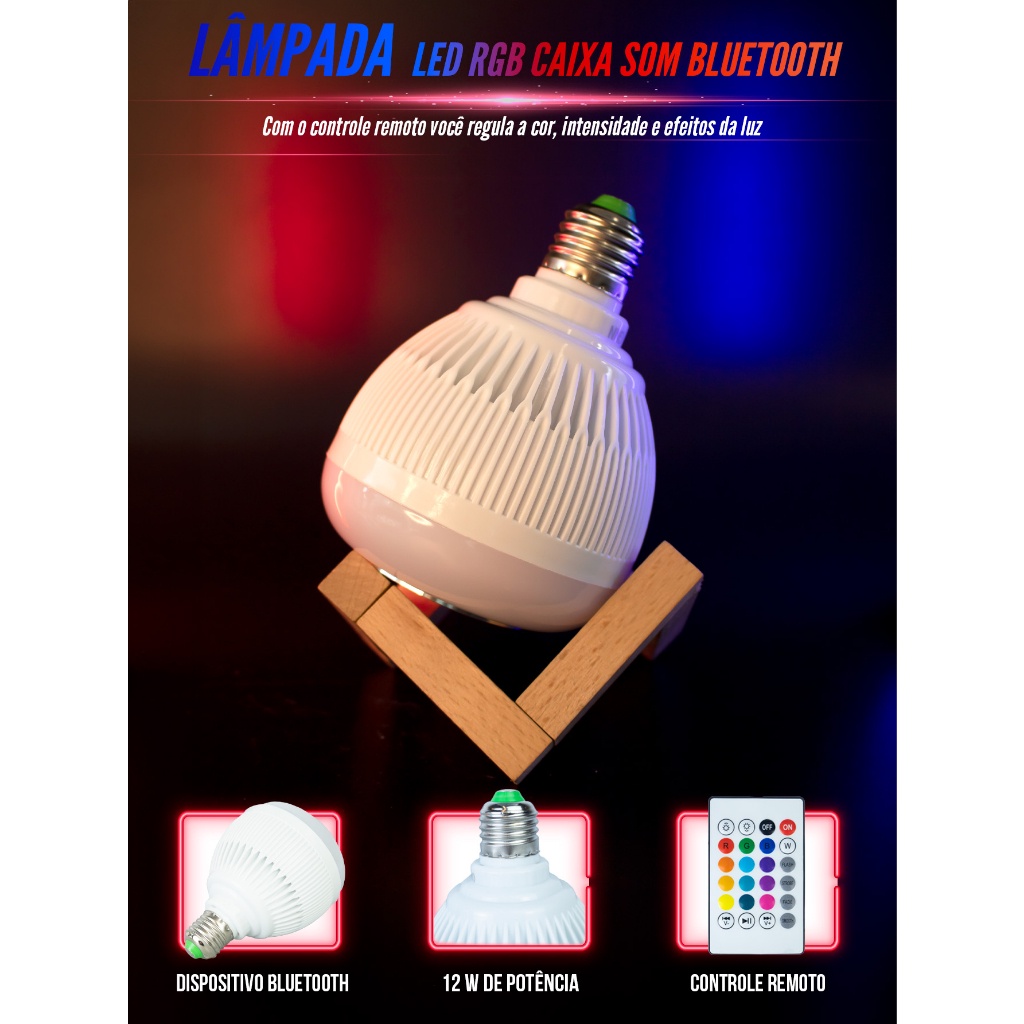 Lâmpada Led Controle Bluetooth Som Música Ventilador E27