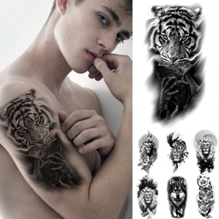 New Leão Masculino Impermeável Tatuagens De Tatuagens Braço De Braço De Mão  Legal Arte Preta Relógio De Transferência Tattoos Temporários De  Szincocomiss, $3,26