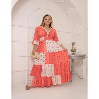 Vestido Longo Indiano Manga Curta Lurex Luxo Com Forro