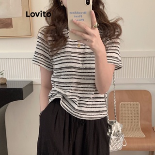 Lovito Camiseta Casual Listrada Colorblock Para Mulheres LNE41112