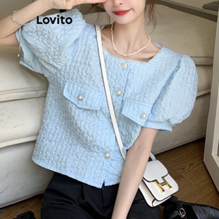 Lovito Blusa Casual De Botão Liso Para Mulheres LNE41193