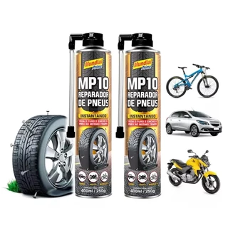 Kit 2 Unidades Reparador De Pneu Carro/Moto/Bike Spray Instantâneo Tapa Furo 400ml Mundial Prime
