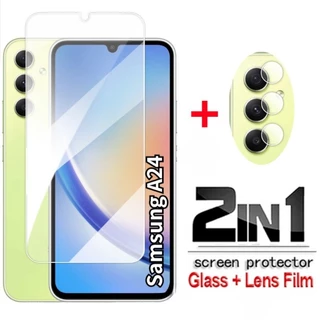 2em1 Para Samsung Galaxy A14 A15 A25 A24 A35 A55 M14 M34 M53 4G 5G Película Protetora De Tela De Vidro Temperado Com Cola Total Lente Traseira