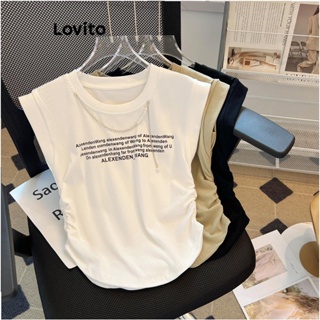Lovito Camiseta Feminina Casual Com Corrente De Letras LNE42163