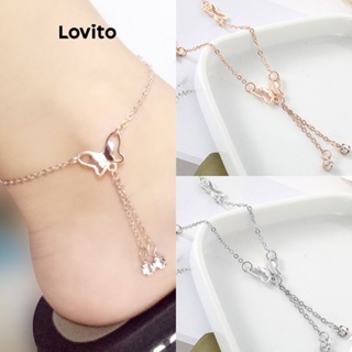 Lovito Tornozeleira Feminina Casual Com Laço Liso E Borla De Strass LFA11224