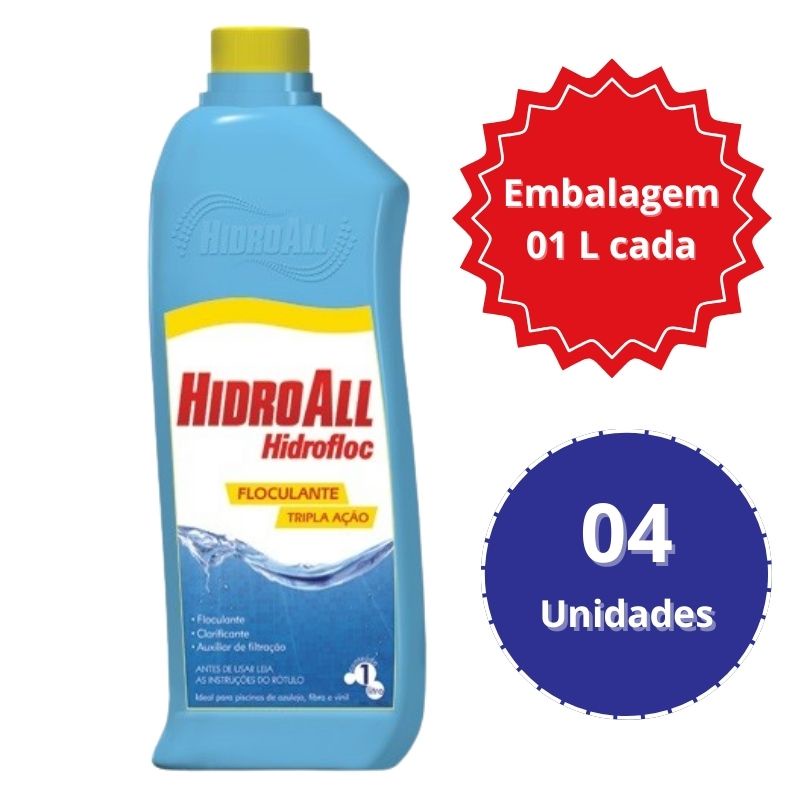 04x Clarificante e Floculante Hidrofloc 1L Tampa Amarela – Hidroall