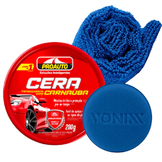 Kit Cera Automotiva Pasta C/ Carnaúba Proauto Aplicador e Pano em Oferta na Shopee