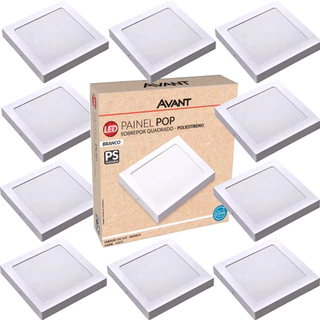Kit 10 Painel Plafon Sobrepor Quadrado 12W Luz Branca 6500K Luminária de Gesso Forro Avant