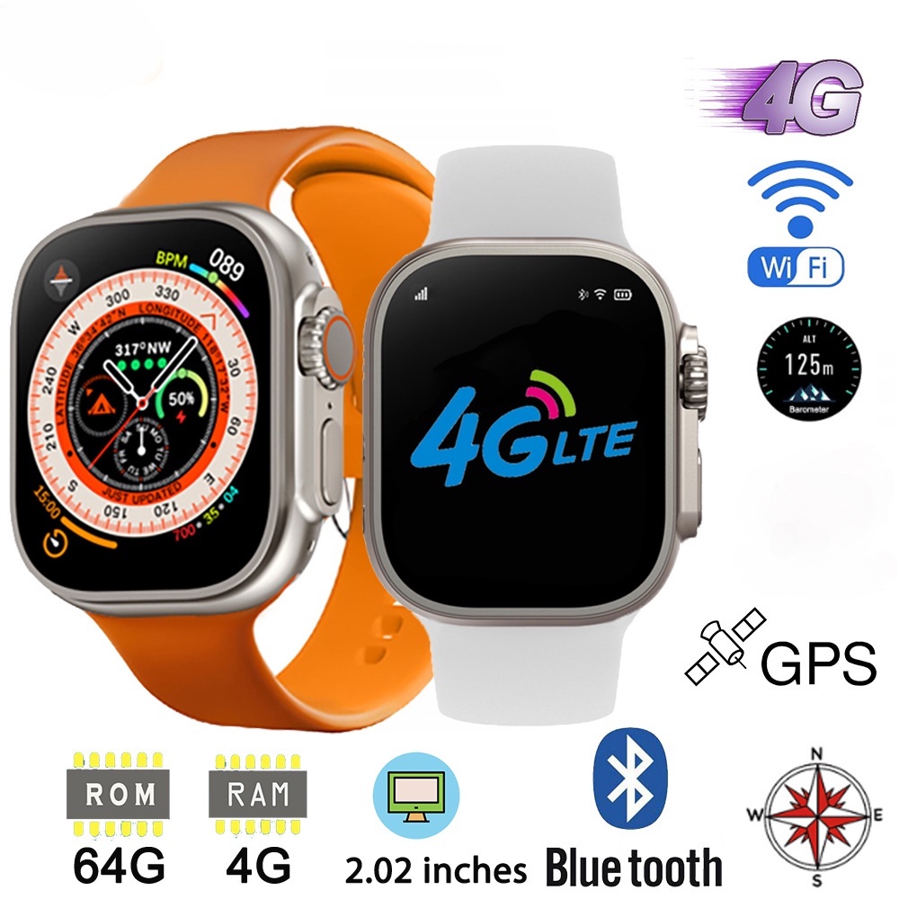【 New Arrival 】 Smart Relógio Com Cartão SIM 4G X8 Ultra 16G 64G Armazenamento Smartwatch WIFI GPS Videochamada APP Download Homens Mulheres Android EBC8