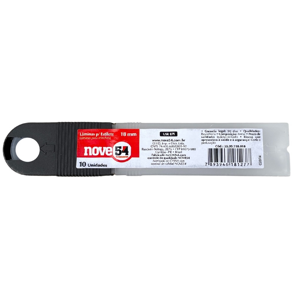 LAMINA ESTILETE 18mm TUBO C 10 LAMINAS - NOVE54