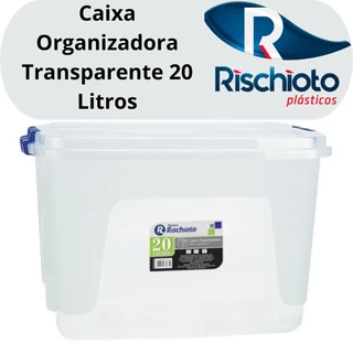 Caixa Cesto Organizador C/Tampa 20 Litros Transparente Alta