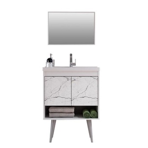 Conjunto para banheiro com lavatório e espelheira sigma 32x64cm branco/marmorizado branco Cerocha