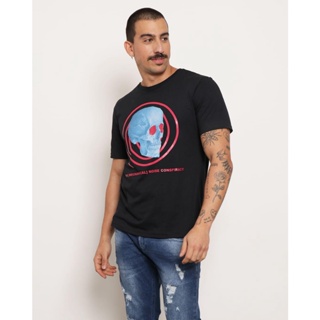 Camiseta Masculina Manga Curta Estampa Caveira Preta