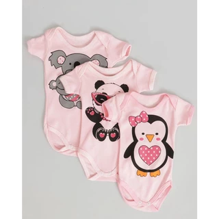 Body Bebê Manga Curta Estampa Sortida Rosa Claro