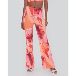 Calça Feminina Pantalona Floral Laranja