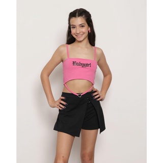 Regata Juvenil Cropped Tira Com Coração Rosa