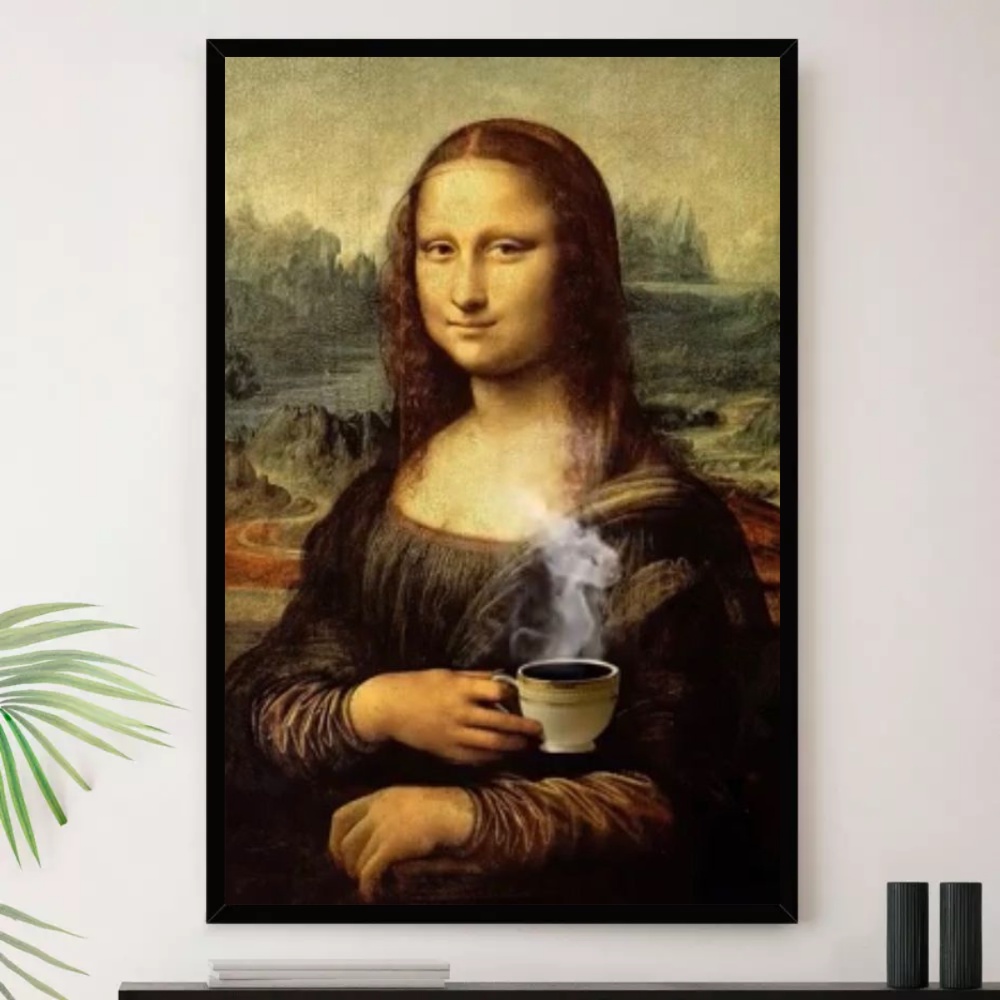 Quadro Monalisa Cafe Cafeteria Gourmet Decorativo A4 23x33cm