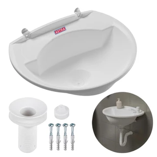 Lavatório Pia Para Banheiro De Plástico Oval Pequeno Compacto 3,8 Litros Branco Astra LV2/SC BR1