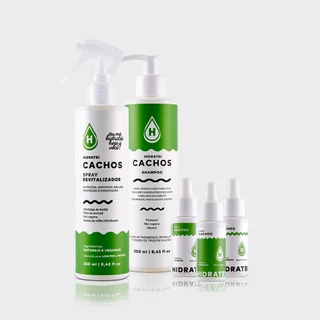 Kit Hidratei Cachos: Spray Cachos Revitalizador + Shampoo Cachos 250ml e 3 Boosters Tratamento Definição Nutrição