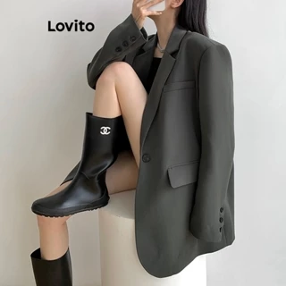 Lovito Elegante Blazer Feminino Liso com Botão LNE27221 (Cinza Escuro)