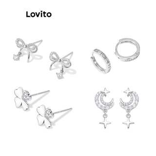 Lovito Brinco Elegante com Fita de Möbius Básica Hipoalergênico Banhado a Prata S925 com Bolsa de Veludo para Mulheres L69AD111 (Branco/Branco sem caixa/Prateado/Prateado sem caixa)