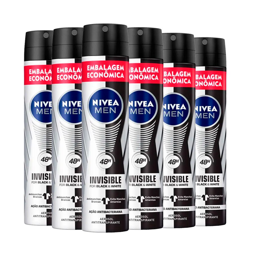 Kit Desodorante Aerosol Nívea Black & White Masculino 200ml - 6 unidades