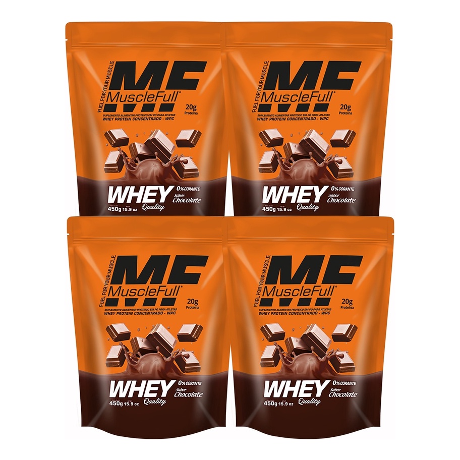 Kit 4un Whey Protein 450g 100% Quality Muscle Full