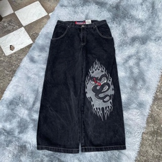 Streetwear JNCO Jeans Y2k Hip Hop Cartoon Graphic Print Vintage Baggy Calças  Pretas Homens Mulheres Cintura Alta De Perna Larga