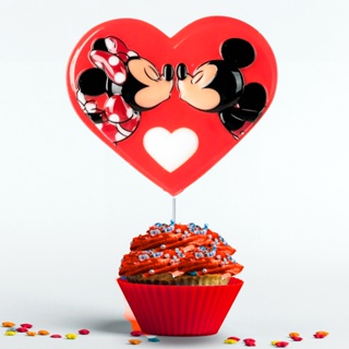 Vela decorada festa Mickey e Minnie Coração decoração aniversário