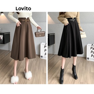 Lovito Elegante Saia Feminina Lisa com Bolso Fecho Lateral e Zíper LNA29118 (Café/Preto)