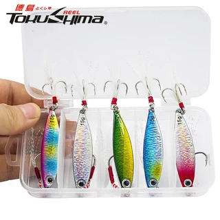5Pcs Iscas De Pesca Em Caixa 7g/10g/15g/20g Umpan Mancing Laser Jigging Lead 3D Olhos De Metal Jig Lento Água Doce Isca De Trolling De Salgada