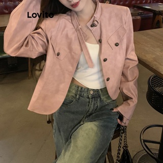 Lovito Casual Jaqueta Feminina Lisa com Botão Frontal e Bolso Falso LNA30208 (Rosa)
