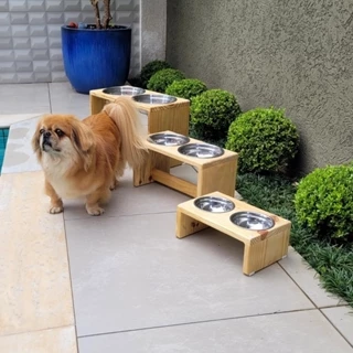 Comedouro Elevado Duplo Pet Bebedouro Ração Cachorro Gato Suporte Pote Inox Cão